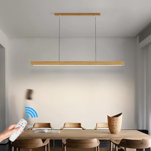 IWANTDO Esszimmerlampe Holz Pendelleuchte LED Dimmbar Hängeleuchte mit Fernbedienung Lampe für Esszimmer Küche Büro Bar Moderne Esstischleuchte BD424 Kronleuchter (L100cm)