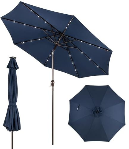 KOMFOTTEU Sonnenschirm 300 cm mit LED, Gartenschirm knickbar, Terrassenschirm mit Kurbel & 8 Rippen & Sonnenschutz, Marktschirm Ampelschirm für Garten, Balkon