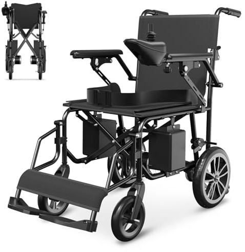 ACTFLAME Elektrorollstuhl, faltbar, leicht, Tragfähigkeit 100 kg, Reichweite 15 km, Elektrorollstuhl für den Innen- und Außenbereich, besonders geeignet für ältere Menschen (schwarz)