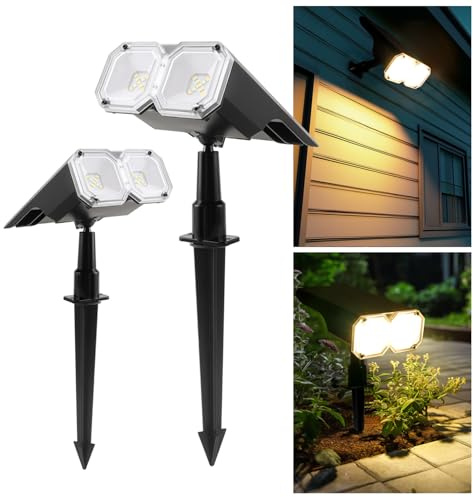 da LIGHT Solar Gartenleuchte LED Außen, Dimmbar Solarstrahler mit Warmweiß Kaltweiß, IP65 Wasserdicht, Solarleuchte mit Erdspieß und Wandhalterung, 2er Pack Solar Licht für Garten Terrasse Weg