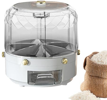 Dispensador de arroz giratorio | Gran recipiente de frijoles, dispensador de caramelos giratorio de 360 °, caja de almacenamiento de cereales de 6 rejillas para armario de trabajo de gabinete