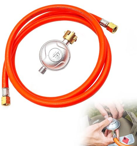 KQWVZ Gasschlauch Mit Druckminderer, Druckminderer Gasflasche, Gasdruckregler 50mbar, Gasregler Druckminderer Set, 150 cm Gasschlauch, 1/4 Links, Für Camping Picknicks Grillpartys Gasgrill