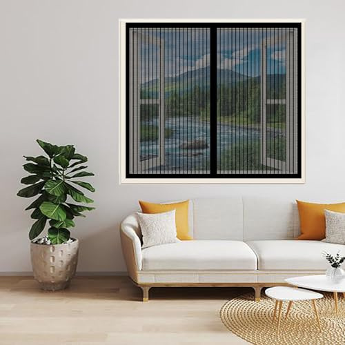 Moustiquaires pour Fenêtre 56 x 86 cm Anti-Moustiques et Anti-Poussière Moustiquaire sur Mesure Sans Percer Facile à Installer pour Porte D'Entrée Intérieur et Fenêtres, Noir