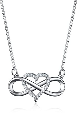 Colliers Pour Femmes Collier en Acier Inoxydable Symboles de L'infini Pendentif en Forme de Cœur en Zirconium Longueur de Chaîne Réglable Convient Pour Tous Les Jours et Pour Le Travail