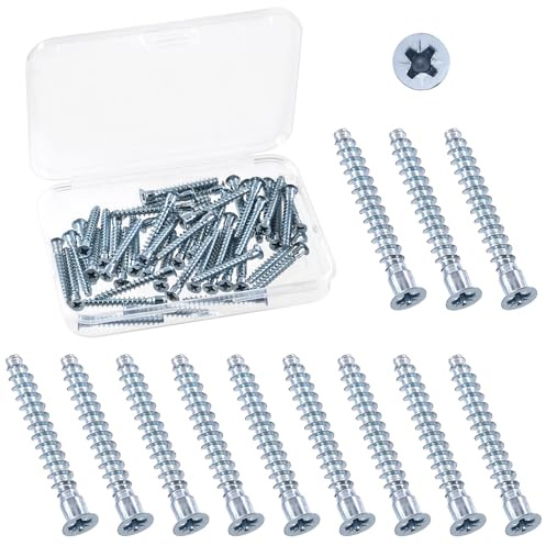 Swpeet Lot de 50 vis de raccordement pour meuble Confirmat, en acier au carbone zingué bleu-blanc, à empreinte Phillips, à tête fraisée et autotaraudeuse (Flat Head Phillips, M5×40mm)