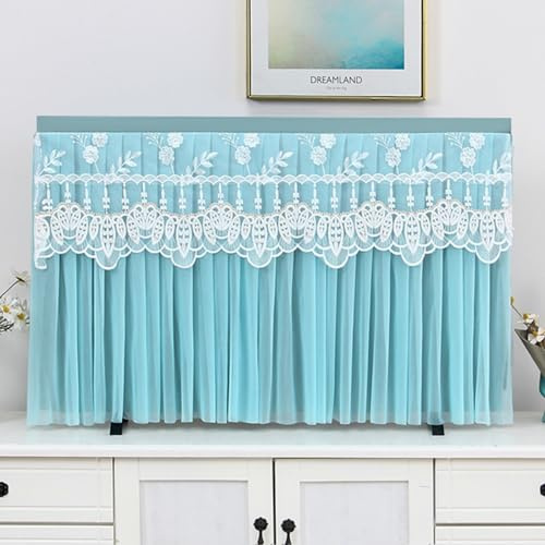Treer Funda de Polvo para TV 32 a 75 Pulgadas, Funda para Televisor Tela de Encaje Cubierta Antipolvo TV Universal Lavable para Protector Cubierta Pantalla (85 pulgadas,Y12-azul lago)