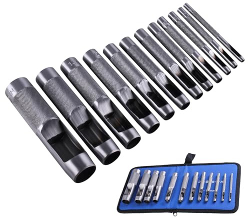 SUKITMISO 12-tlg Stahl Stanzwerkzeug Set 3-19 mm, Locheisen Satz für Leder, Locheisen set für Leder Uhrenarmband Leinwand Öse