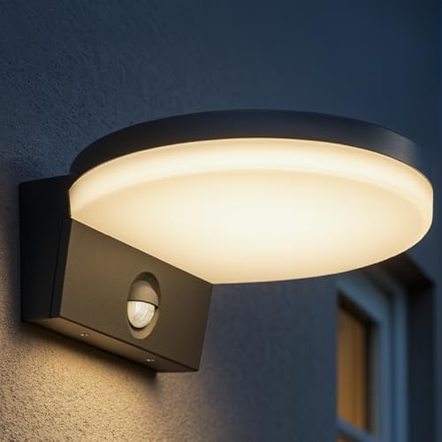 Miratic Applique da Esterno con Sensore di Movimento PIR 3000K LED Bianco Caldo 1300lm Lampada da Esterno Ideale per Terrazza Balcone Giardino IP65