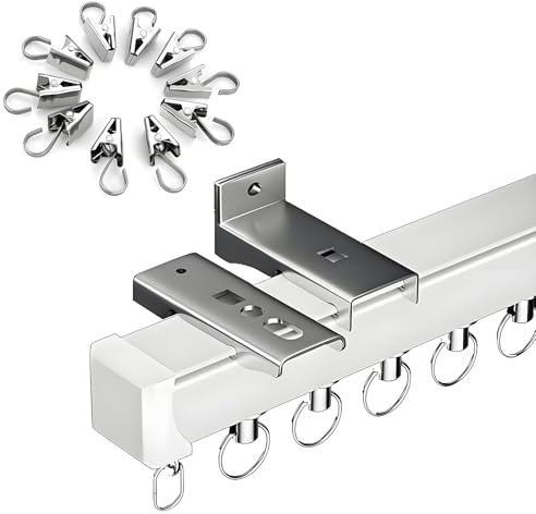 Binario Tende Soffitto Scorrevole 50cm-600cm, Binari per Tende in Alluminio, Scorritenda Silenzioso Bastone Tendaggio Divisori per Ambienti Soggiorno Camera da Letto Bagno(590cm)