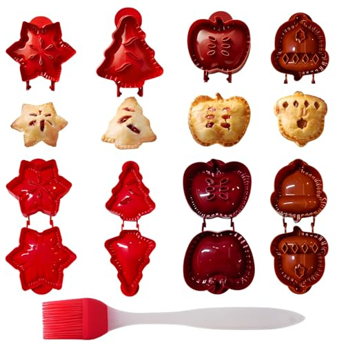 Kenmohuo 4Pcs Christmas Mini Pie Mould Set - One-Press Hand Pie and Cookie Maker for Baking with 4 Shapes (Snowflake, Christmas Tree, Apple, Acorn) forHoliday Home Baking Parties