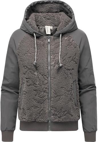 Ragwear Damen Plüsch Jacke mit gemustertem Teddyfleece, Zipper und Kapuze Talianita YOUMODO XS-XXL
