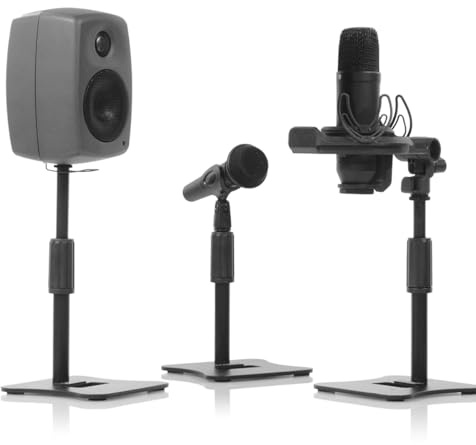 Exound Desktop Mic Stand & Speaker Stand, All Metal Adjustable Height Stand with Cast Iron Base for Dynamic Mic, Condenser Mic & Compact Speakers Up to 4 Inches, Supports 3/8 or 5/8 Thread