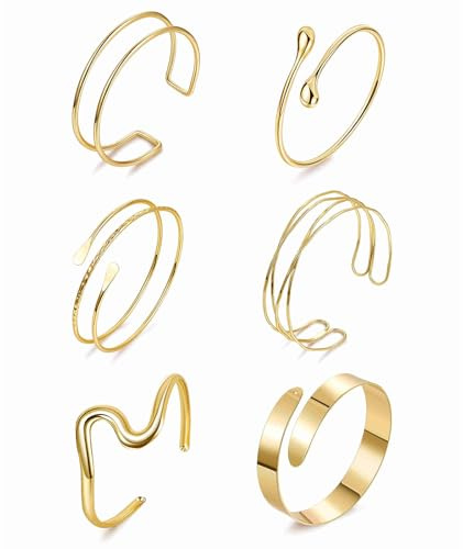 Dermalyx 6 pièces bracelets bras or, bracelets de bras ajustables, manchette de bras fine minimaliste, bracelets de bras tendance, ensemble de bracelets de bras or
