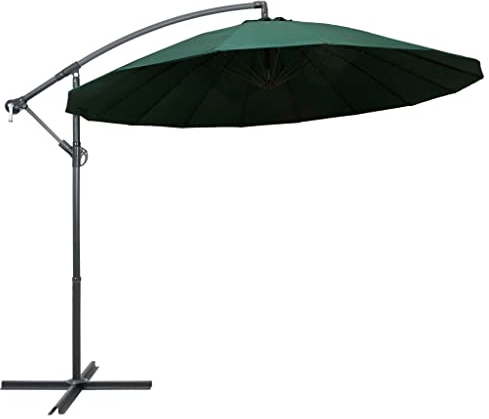 Holamys Parasol déporté vert de 3 m avec mât en aluminium, protection UV et polyester, avec système de manivelle, grand parasol de jardin pour terrasse, balcon, jardin et piscine