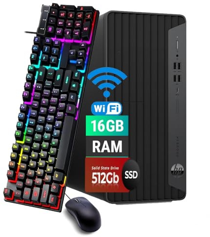 HP ProDesk 600 G6 Mini Tour PC Desktop Computer, Intel Core i5-10500, 16 Go RAM, SSD 512 Go, Bluetooth, Clavier QWERTY, Souris, USB WiFi, Windows 11 Pro (reconditionné)
