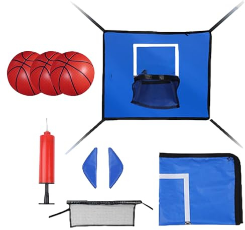 Basketballkorb für Trampolin - Sportnetz | Komplett mit 3 Bällen und wasserdichtem Trampolin Basketball Zubehör | Für Erwachsene Und Jugendliche, Liebhaber, Indoor Outdoor Gebrauch, In Oder