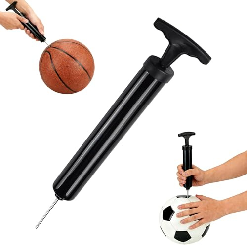 Hand basketpump med nål och metallhandtag, 2 delar boll luftpump för sportbollar, bärbar fotboll volleybollpump (svart, 25,4 cm/10 tum)