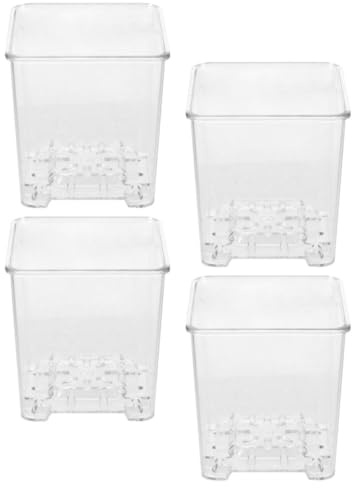 LAPYAPPE Lot de 4 Pots Carrés à Orchidées en Acrylique Transparent Pot de Pépinière Respirant Trous D’aération pour Plantes D’intérieur et Jardin Taille N°3 sans Soucoupe