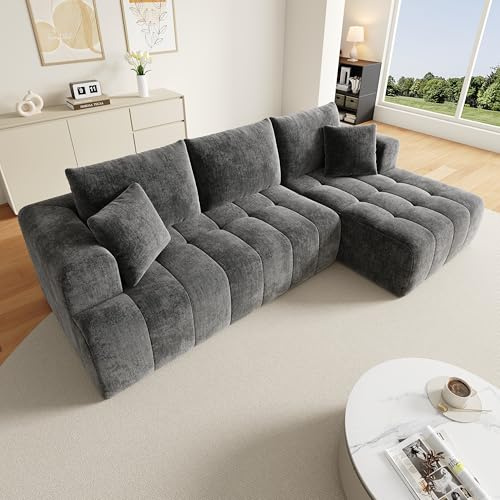 Crlnaup Modulär L-formad hörnsoffa utan ram, molnsoffa, bekvämt chenille-tyg, fritt kombinerbar, golvnära design, perfekt för vardagsrum och lägenheter, ingen montering krävs, grå