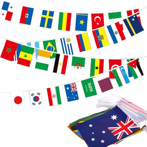 Guirlande de Drapeaux Coupe du Monde 2026 pour Décorations de Coupe du Tournoi Grand Banderole Bannière,48 Drapeaux de supérieure,14.5 m 14×21cm -Coin TV ar Jardin Football Clubs Sportifs Supporters