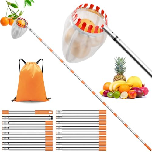 6.2M ObstpflüCker für ApfelpflüCker Kirschpflücker mit Teleskopstiel Ø16cm | Sicher und bequem Obstpflücker für Kirschen Apfel Pfirsich Pflaumenp mit Tasche Obstnetzbeutel & Aufbewahrungstasche