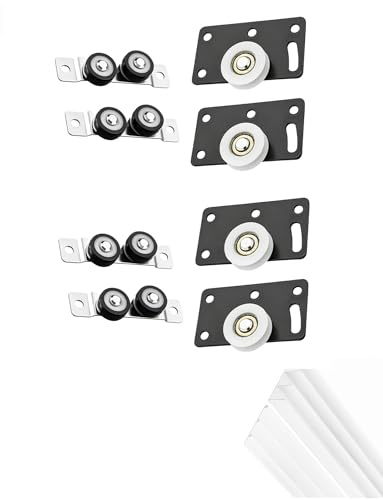 Kit de rouleaux de porte de placard coulissante, rouleaux supérieurs en caoutchouc souple et roues inférieures en nylon, matériel de rechange pour portes de garde-robe à triple voie, glissement