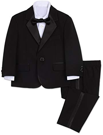 Nautica Boys' 4-Piece Tuxedo Suit Set with Jacket, Pants, Dress Shirt & Bow Tie for Weddings & Special Occasions, Black Tuxedo, 18 Months