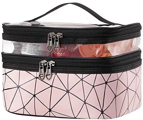 Larlary Beauty Resehus,Toalett väska, Vattentät Dubbel lager Kosmetisk väska, för förvaring av kosmetika och toalettartiklar, Rosa, Doppellagig, Leicht zu tragen