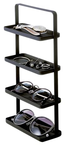 YAMAZAKI Schmuckständer Home 4-stöckiges Zubehör-Tablett – Schmuckhalter & Aufbewahrungs-Organizer | Stahl, Schwarz, One Size