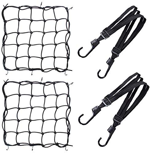 2 Pezzi Rete Ragno Moto con Ganci + 2 Elastico Rete Portapacchi Elastia Accessori per Viaggio Bici Casco