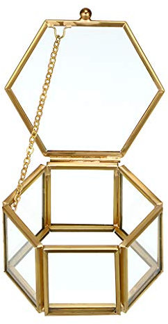 Sumnacon Schmuckschatulle aus Metall und Glas,Schmuckbox, Schmukkiste,Schmuckkoffer,für Schmuck von Damen, Sechseckig (Golden,Klein)