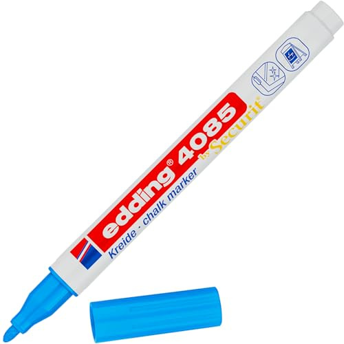edding 4085 Pennarello a Gesso - Azzurro - Punta tonda 1-2 mm - Penna a gesso per lavagna cancellabile - per scrivere su finestre, vetro, specchi - inchiostro opaco altamente coprente