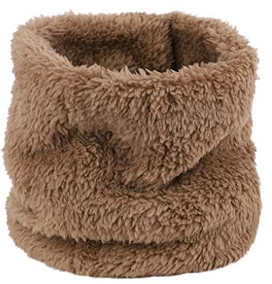 Boys Girls Fluffy Snood Neck Warmer Winter Thick Fleece Child Scarf Outdoor Warm Circle Scarves Windproof Thermal Wool Bib Cold Weather Infinity Neckerchief Ski Snowboard Cycling Loop Scarf (Khaki)