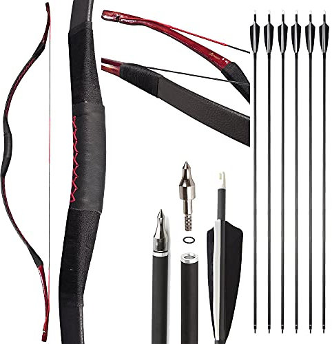 SHARROW Traditioneller Bogen Set 25-55lbs Recurve Bogen Set Reiterbogen Langbogen Bogenschießen Set Handgemacht Holzbogen Sportbogen Jagdbogen für Erwachsene und Anfänger (Typ 5, 25Lbs)