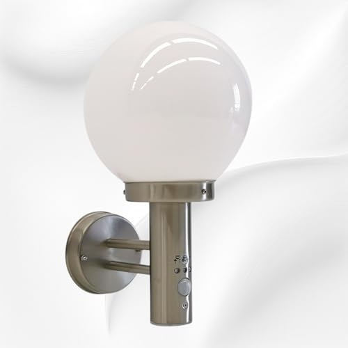 Trango 8005-PIRL LED IP44 Sensor Außenleuchte inkl. 1x E27 LED Leuchtmittel 3000K warmweiß *BO* Wandleuchte mit Bewegungsmelder Sensor aus Edelstahl und Kunststoff, Wegbeleuchtung, Wandlampe