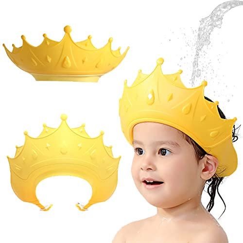 Duschhaube Kinder Baby Verstellbare Krone Haare Waschen Kinderschutz Schild Shampoo Schutz Baby-Visier für Augen, Ohren und Gesicht - KAMHBE (Gelb)
