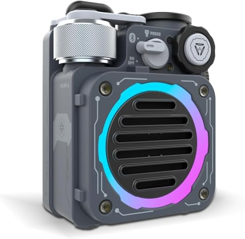 Muzen Cyber Cube Enceinte Bluetooth Portable, Petite Haut Parleur Bluetooth avec Lumière LED RGB Fidget Spinner, Mini Speaker Etanche IPX5 avec Lampe Torche pour Salle de Bain Exterieur Gaming Gris