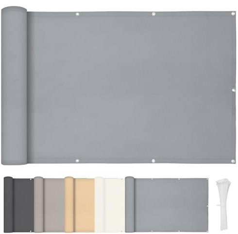 HENG FENG Balcony Privacy Screen 75x400cm PES, Windproof and UV-Protection Screening for Outdoor Fencing and Protection, Grey