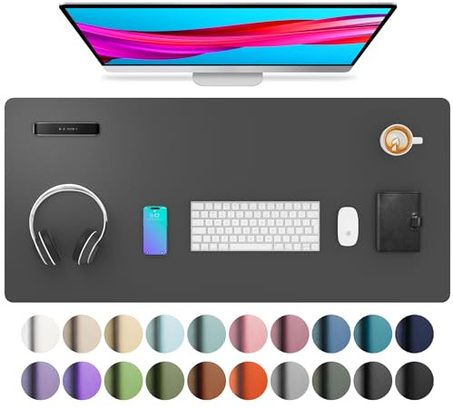 Aothia Schreibtischunterlage,PU Leder Große Mauspad,91x43cm,Grau | Rutschfeste Schreibtisch Unterlage, Tischunterlage, Multifunktional Mouse mat, Schreibtisch Organizer für Büro/Home-Office