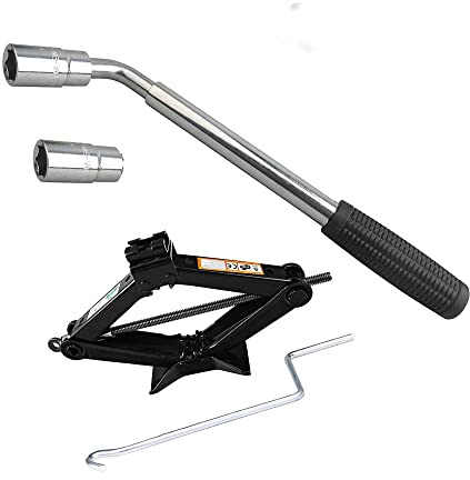 2 Ton Scissor Jack+ Wheel Wrench Steel (17/19/21/23MM) Scissor Jack Heavy Duty Lifting Jack Lift Wind Up Tools for Car Van Emergency Car Tyre Repair Changing Tool
