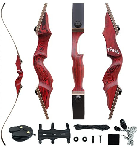 60 Black Hunter Abnehmbarer Recurvebogen für Erwachsene Jugendliche und Anfänger Bogen mit Technischem Holzbogengriff und Gerolltem Armschutz Fingerschutz 20-40lbs für Die Rechte Hand (40 lbs)