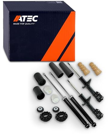 ATEC Germany 4x Gasdruck Stoßdämpfer Vorne & Hinten Federbein inkl. Domlager & Staubschutzsatz, Kompatibel mit SEAT AROSA (6H1), VW LUPO I (6X1, 6E1)