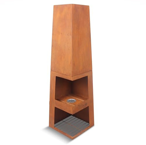 Casa Mia Tempo Wood-Burning Chiminea - Industrial-Look Patio Heater with Square Design for Garden