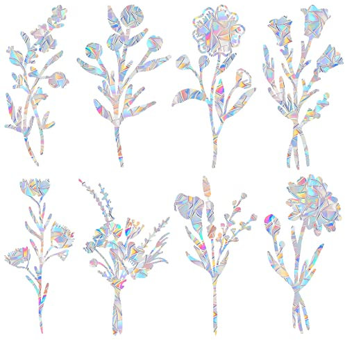 8 Piece Flower Window Decals - Anti-Collision Decals to Save Birds, Reusable Vinyl Rainbow Stickers