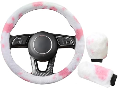 3 Stück Plüsch-Lenkradbezug aus Plüsch, weich und flauschig, für den Winter, Auto-Lenkrad-Heizung, mit Plüschbezug für Handbremse und Hebel