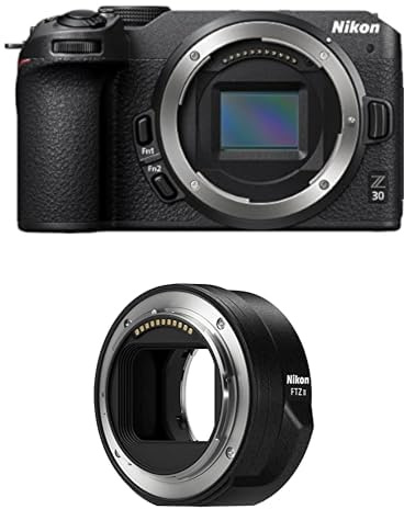 Nikon Z 30 boitier Seul, Appareil Photo Hybride capteur DX (20,9 MP, 4K UHD 30p ou Full HD 120p,Rafale 11 i/s,écran Tactile orientable(câble USB de Type C fourni) Noir + Nikon Bague d'adaptation Noir
