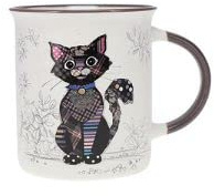 KIUB Taza con animales de granja, bosques y montañas, diseño de gato negro, material porcelana fina, capacidad 320 ml