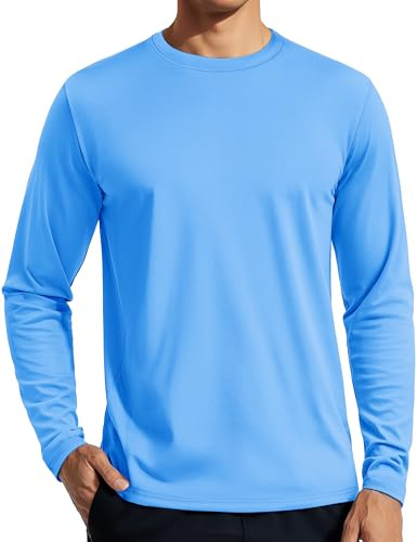 TACVASEN Men's Sun Protection Shirts UV SPF Shirt UPF 80+ Long Sleeve Rash Guard Fishing Running Quick Dry Lightweight Waterfall Blue M