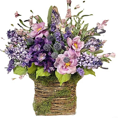 ARMYJY Hanging Basket Wreath for Front Door, 40 * 35 * 8cm Wreath Artificial Wildflower Garland Pendant Door Hanging Decor