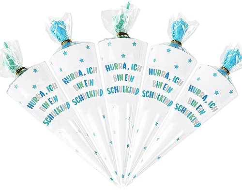 10 Stück Kleine Schultüten 20cm zur Einschulung für Jungen Blau Schultüte Bastelset Zuckertüten zum Befüllen Geschwisterschultüte für Schulkind Schulanfang Einschulungsfeier Junge und Mädchen usw.